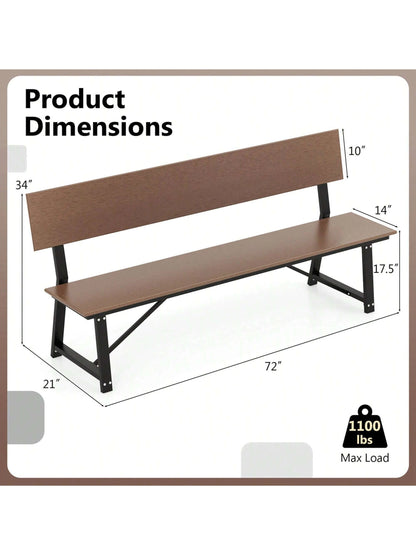 COSTWAY 1/2 PCS 4-Person Bench With All-Weather HDPE Seat & Back Heavy-Duty Metal Support