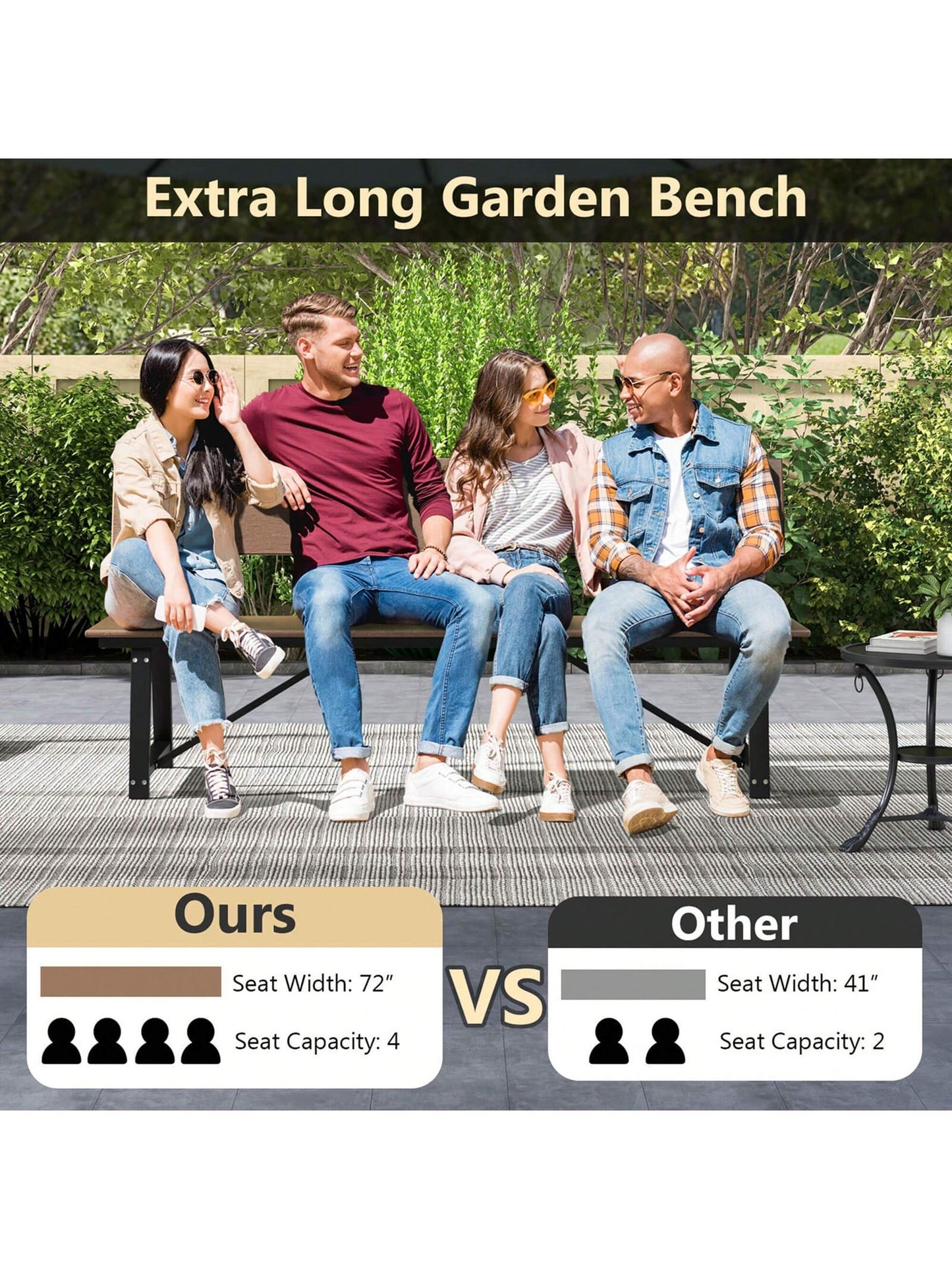 COSTWAY 1/2 PCS 4-Person Bench With All-Weather HDPE Seat & Back Heavy-Duty Metal Support