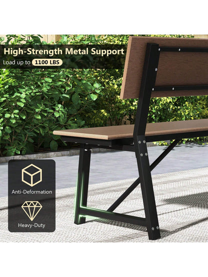 COSTWAY 1/2 PCS 4-Person Bench With All-Weather HDPE Seat & Back Heavy-Duty Metal Support