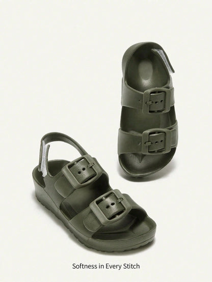 Cozy Pixies 1 Pair Of Beach Vacation Summer Cute Army Green Children's EVA Slippers, Light, Comfortable, Wear-Resistant, Both Inside And Outside Wear, Both Boys And Girls Can Wear