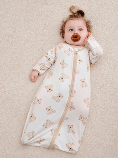 Cozy Pixies 1-Piece Baby Sleeping Bag, Cartoon Bear Pattern, Detachable Sleeves, Comfortable And Soft, Suitable For Gift Giving And Newborn Gift Sleeping Bag, Certified By Oeko-Tex