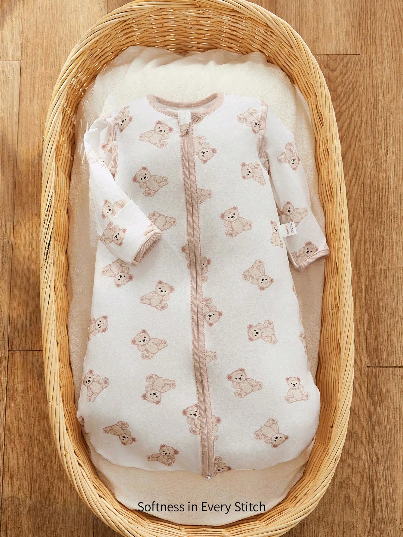 Cozy Pixies 1-Piece Baby Sleeping Bag, Cartoon Bear Pattern, Detachable Sleeves, Comfortable And Soft, Suitable For Gift Giving And Newborn Gift Sleeping Bag, Certified By Oeko-Tex