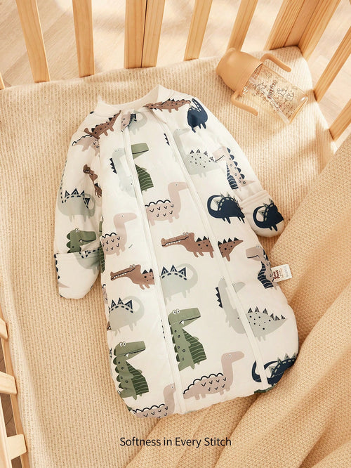Cozy Pixies 1pc Baby Sleeping Bag, Dinosaur Print, Long Sleeve, Thick & Warm, Suitable For Newborns