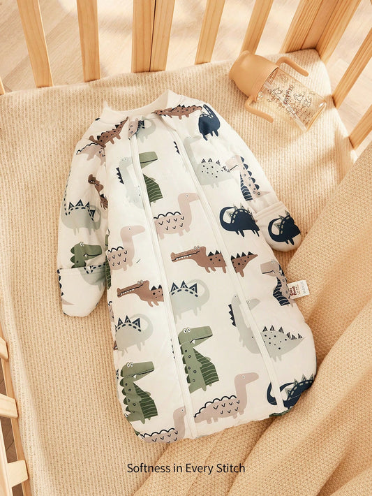 Cozy Pixies 1pc Baby Sleeping Bag, Dinosaur Print, Long Sleeve, Thick & Warm, Suitable For Newborns