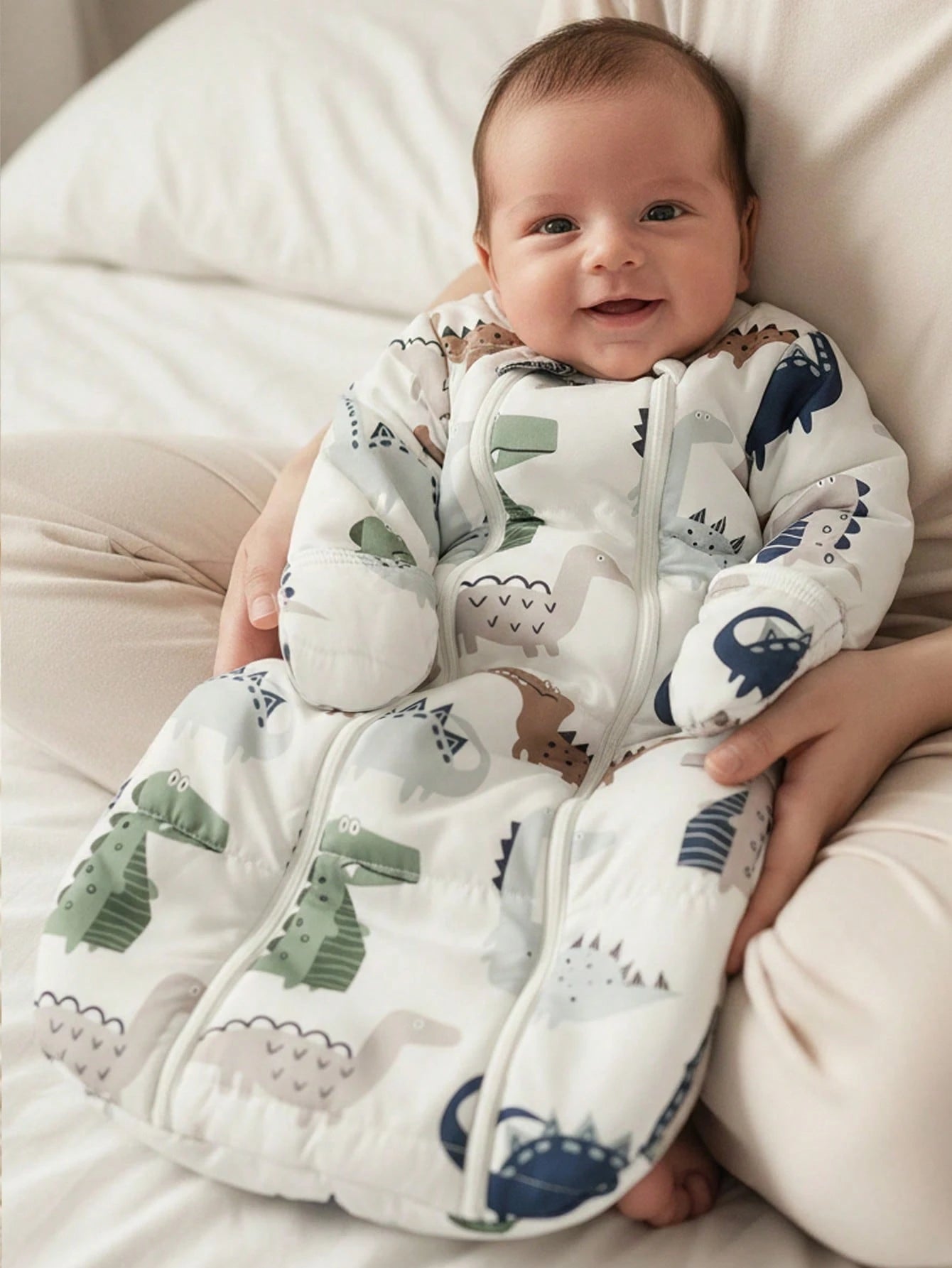 Cozy Pixies 1pc Baby Sleeping Bag, Dinosaur Print, Long Sleeve, Thick & Warm, Suitable For Newborns