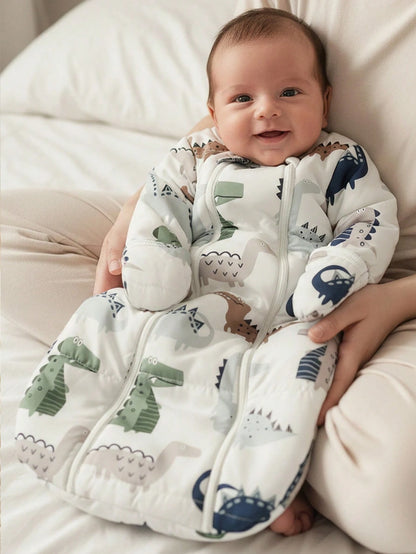 Cozy Pixies 1pc Baby Sleeping Bag, Dinosaur Print, Long Sleeve, Thick & Warm, Suitable For Newborns