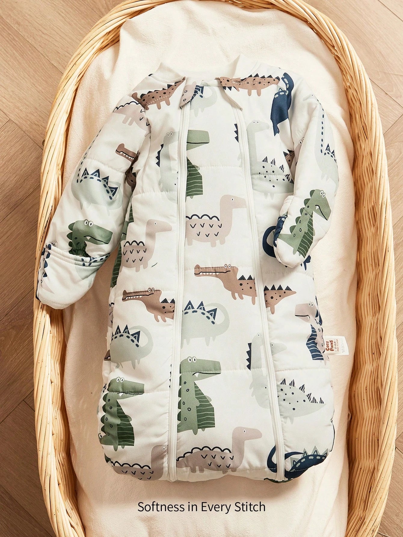 Cozy Pixies 1pc Baby Sleeping Bag, Dinosaur Print, Long Sleeve, Thick & Warm, Suitable For Newborns