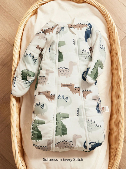 Cozy Pixies 1pc Baby Sleeping Bag, Dinosaur Print, Long Sleeve, Thick & Warm, Suitable For Newborns