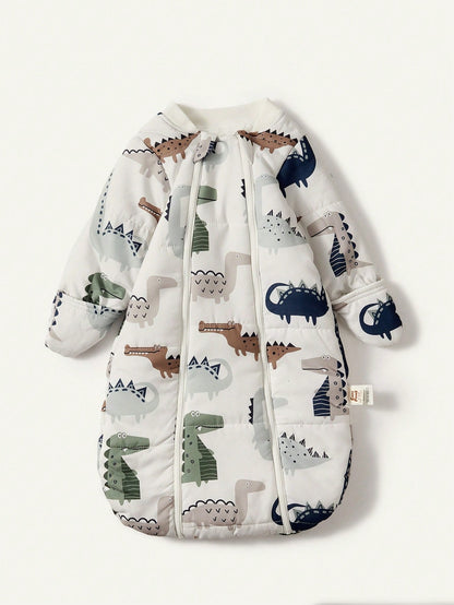 Cozy Pixies 1pc Baby Sleeping Bag, Dinosaur Print, Long Sleeve, Thick & Warm, Suitable For Newborns