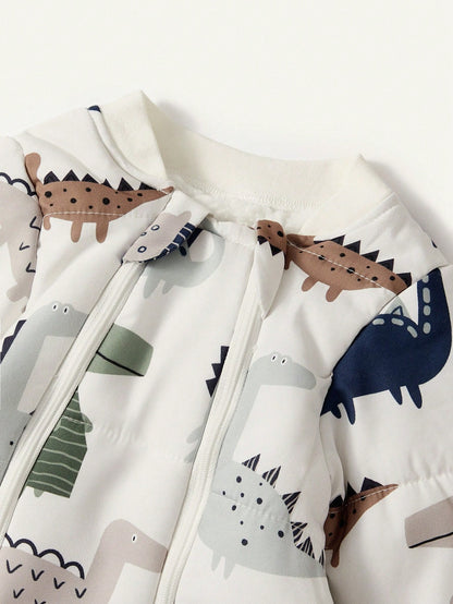 Cozy Pixies 1pc Baby Sleeping Bag, Dinosaur Print, Long Sleeve, Thick & Warm, Suitable For Newborns