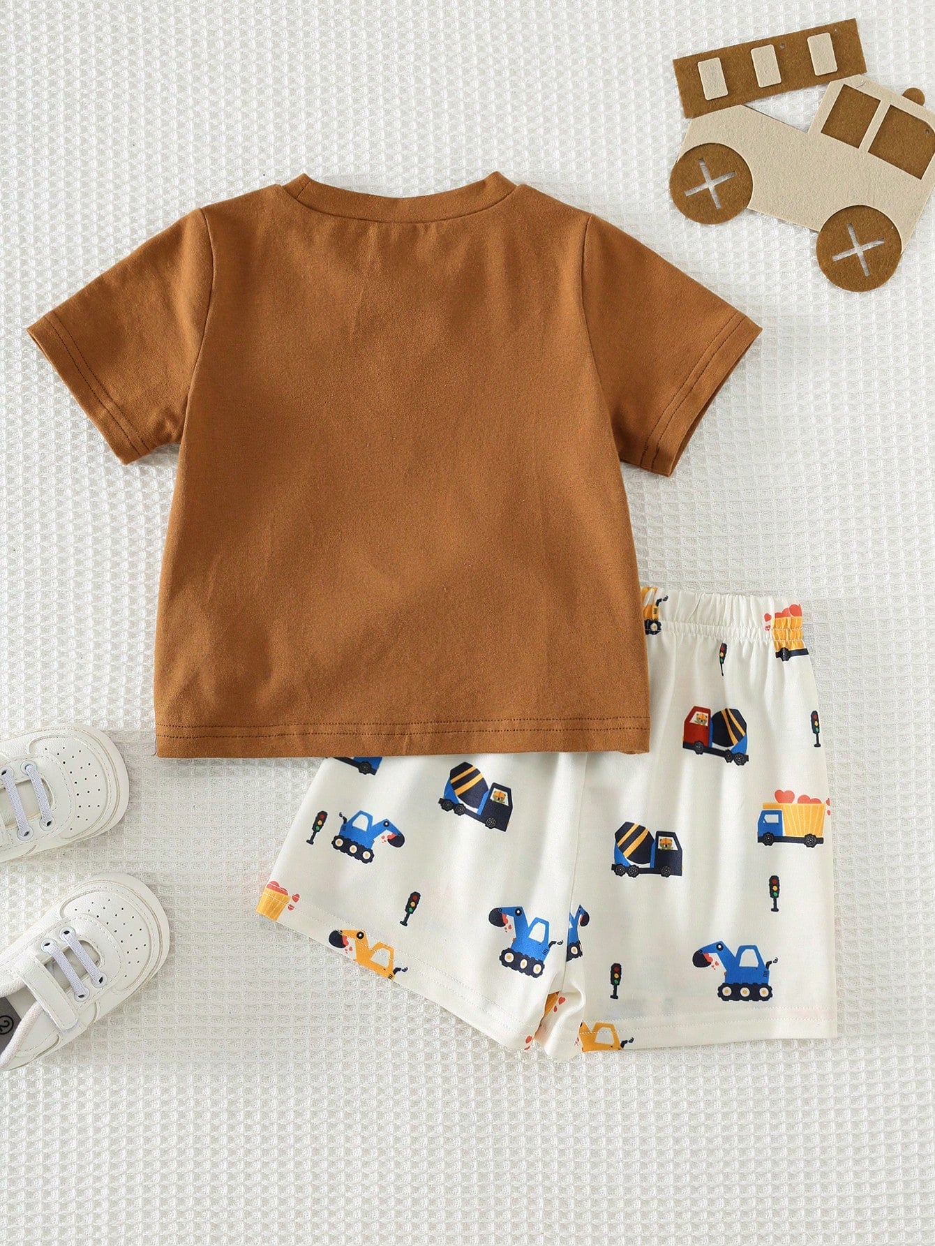 Cozy Pixies 2pcs Baby/Toddler Cute Cartoon Knit Soft Comfortable Summer T-Shirt And Shorts Set, Casual Outfit