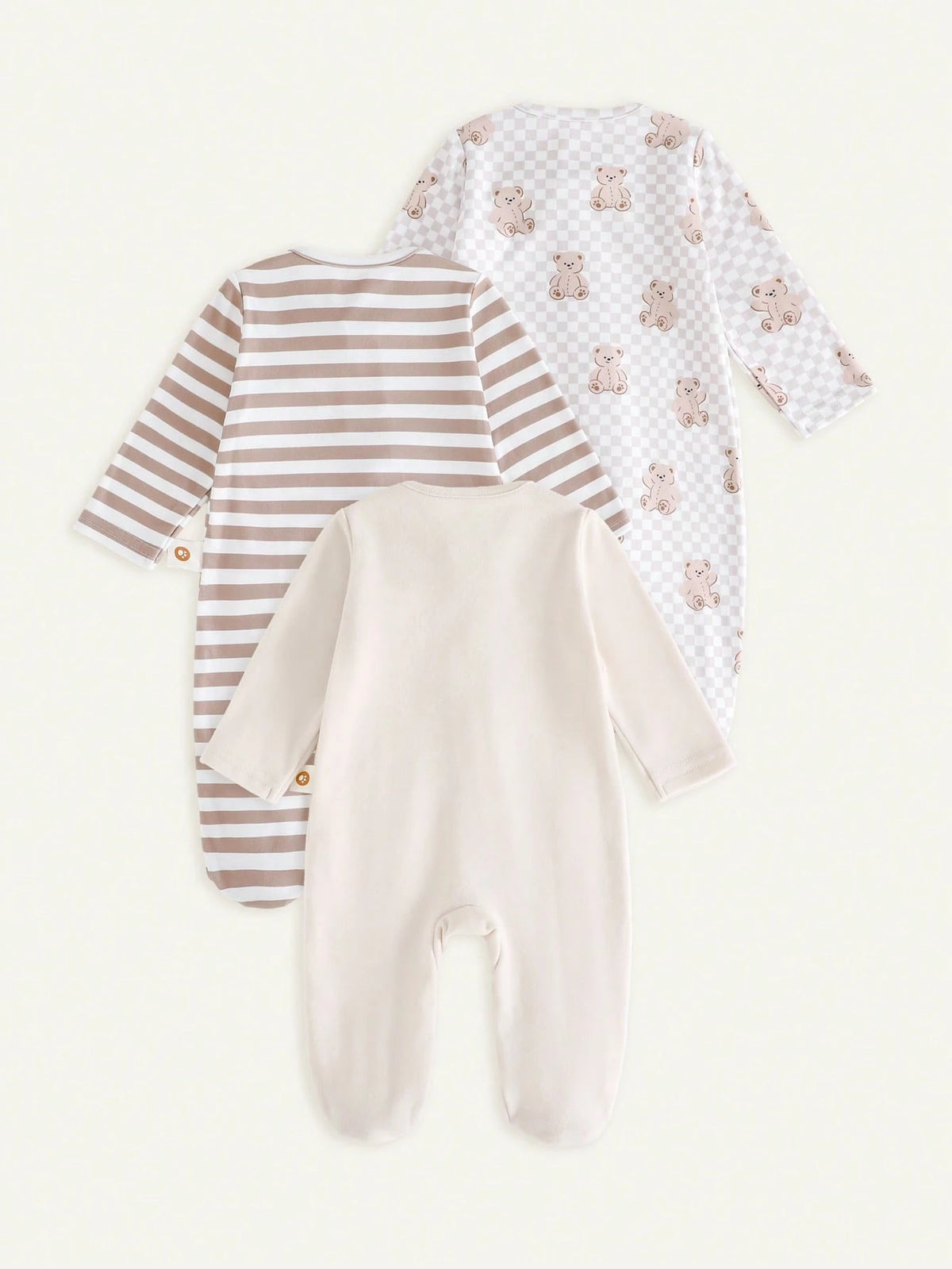 Cozy Pixies 3pcs Newborn Baby Girl Set: Cartoon Bear Print Knit Soft Round Neck Long Sleeve Bodysuit & Pants Graphic,Kids