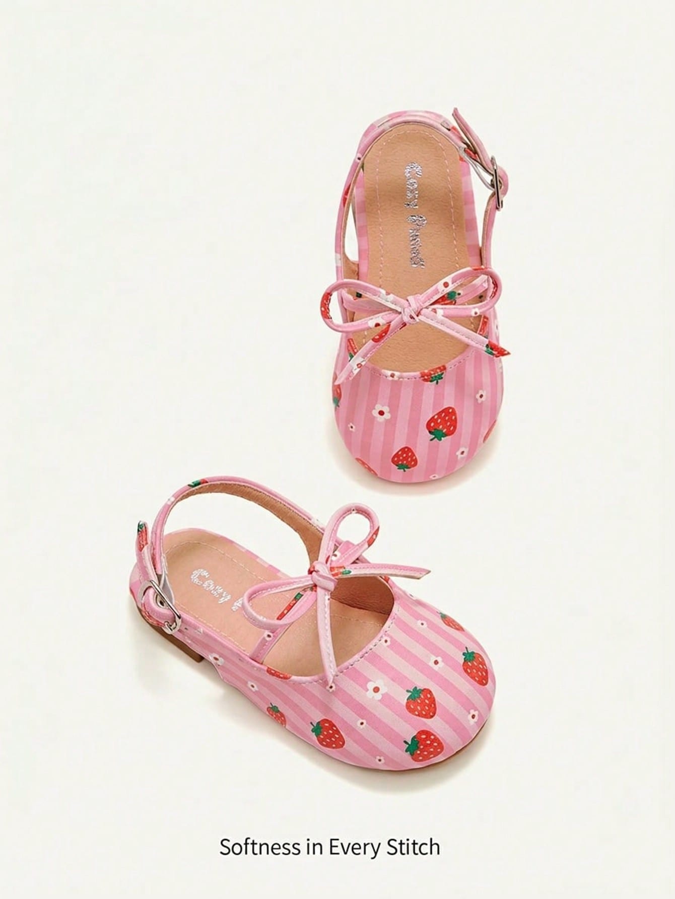 Cozy Pixies A Pair Of Fashion Versatile Casual Fun Strawberry Flower Pink Cute Bow Princess Wind Pastoral Party Girls Baby Flat Sandals Suitable For Summer Mother's Day Holiday Season Valentine's Day