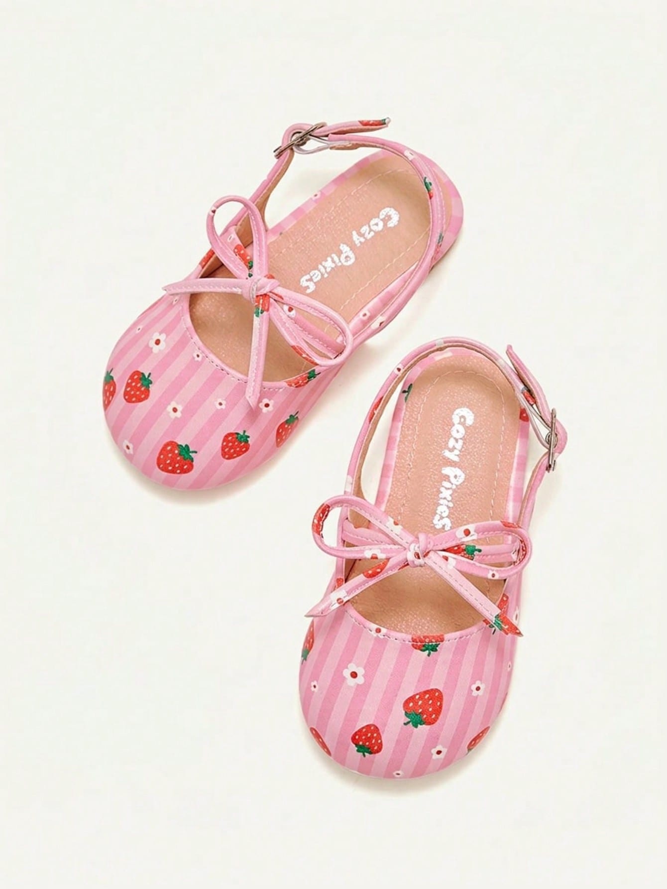 Cozy Pixies A Pair Of Fashion Versatile Casual Fun Strawberry Flower Pink Cute Bow Princess Wind Pastoral Party Girls Baby Flat Sandals Suitable For Summer Mother's Day Holiday Season Valentine's Day