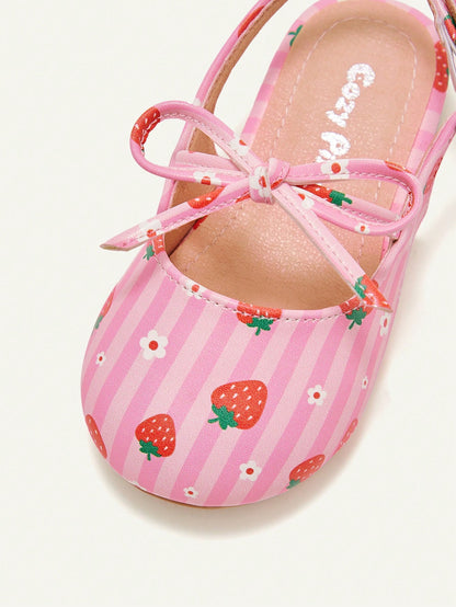 Cozy Pixies A Pair Of Fashion Versatile Casual Fun Strawberry Flower Pink Cute Bow Princess Wind Pastoral Party Girls Baby Flat Sandals Suitable For Summer Mother's Day Holiday Season Valentine's Day