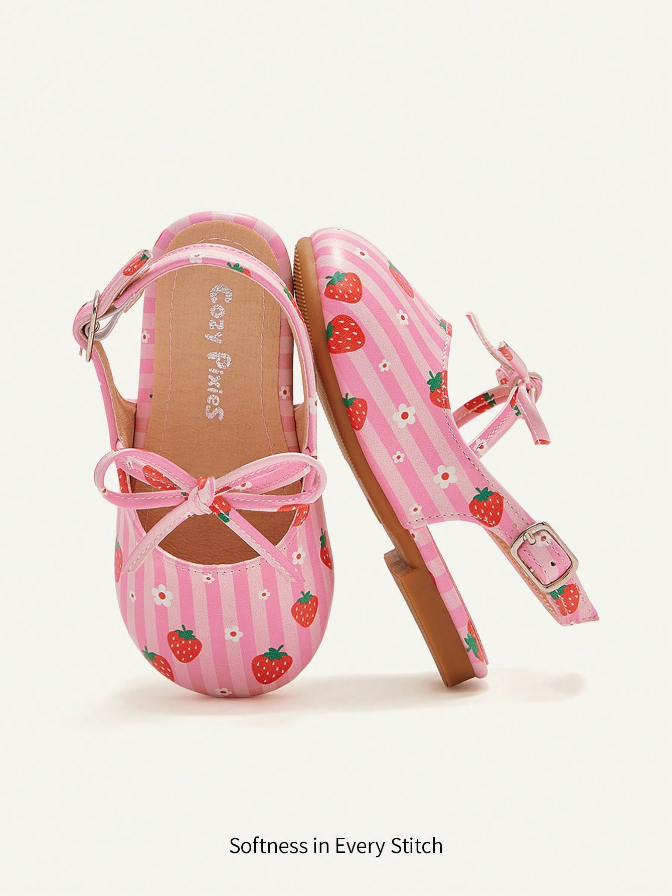 Cozy Pixies A Pair Of Fashion Versatile Casual Fun Strawberry Flower Pink Cute Bow Princess Wind Pastoral Party Girls Baby Flat Sandals Suitable For Summer Mother's Day Holiday Season Valentine's Day