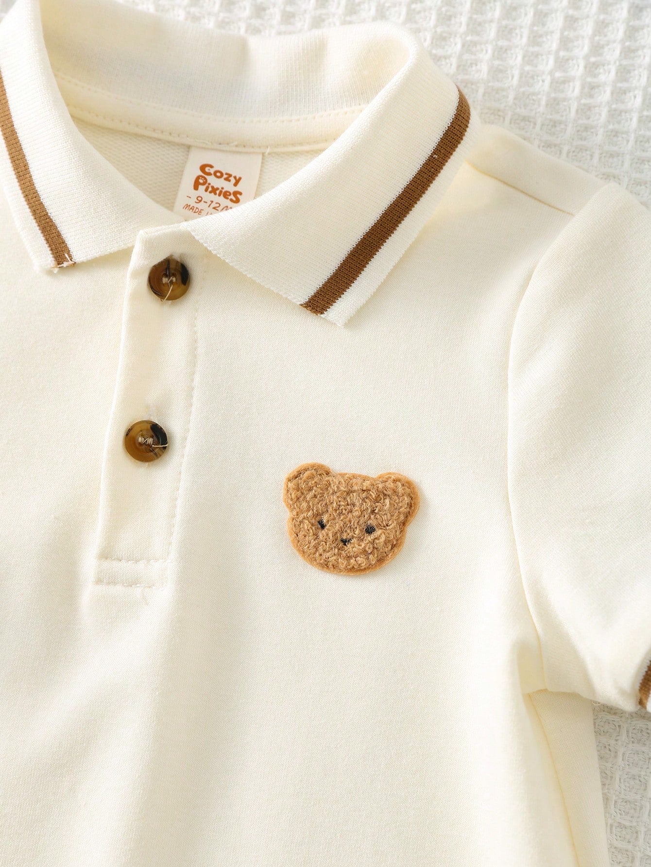Cozy Pixies Baby Boy Cartoon Bear Short Sleeve Polo Romper,White Summer Cute Family Matching Newborn Cotton Casual Retro Outfit Versatile Comfortable Clothing