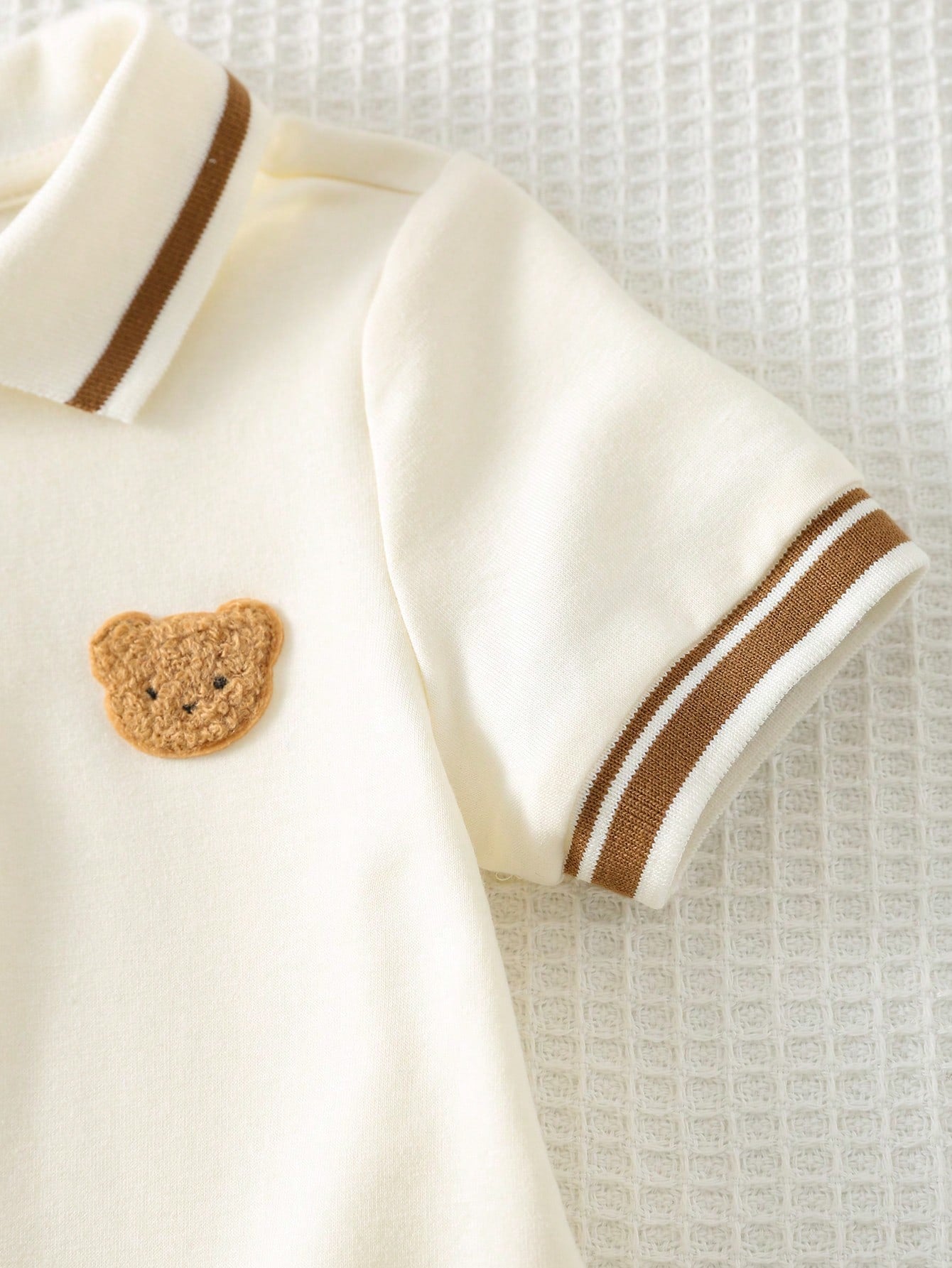 Cozy Pixies Baby Boy Cartoon Bear Short Sleeve Polo Romper,White Summer Cute Family Matching Newborn Cotton Casual Retro Outfit Versatile Comfortable Clothing