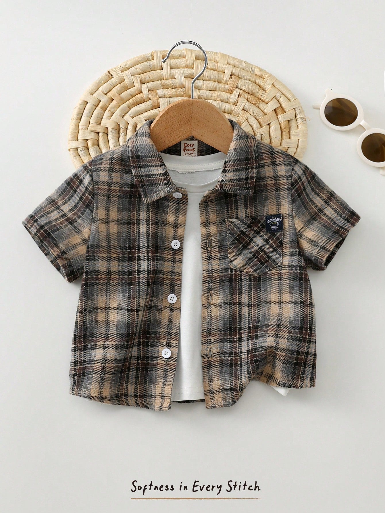 Cozy Pixies Baby Boy Colorful Plaid Collar Long Sleeve Button-Up Shirt Toddler Collared Button Up Checkered 3 Year Old Tan Short Brown Ups Cotton Clothes,Kids