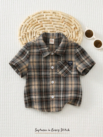 Cozy Pixies Baby Boy Colorful Plaid Collar Long Sleeve Button-Up Shirt Toddler Collared Button Up Checkered 3 Year Old Tan Short Brown Ups Cotton Clothes,Kids