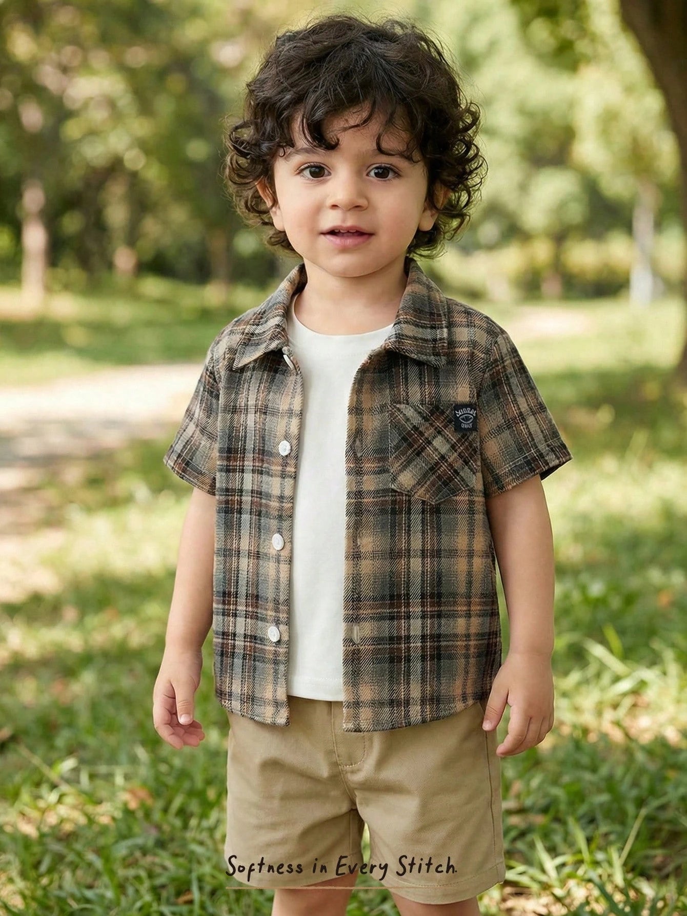 Cozy Pixies Baby Boy Colorful Plaid Collar Long Sleeve Button-Up Shirt Toddler Collared Button Up Checkered 3 Year Old Tan Short Brown Ups Cotton Clothes,Kids