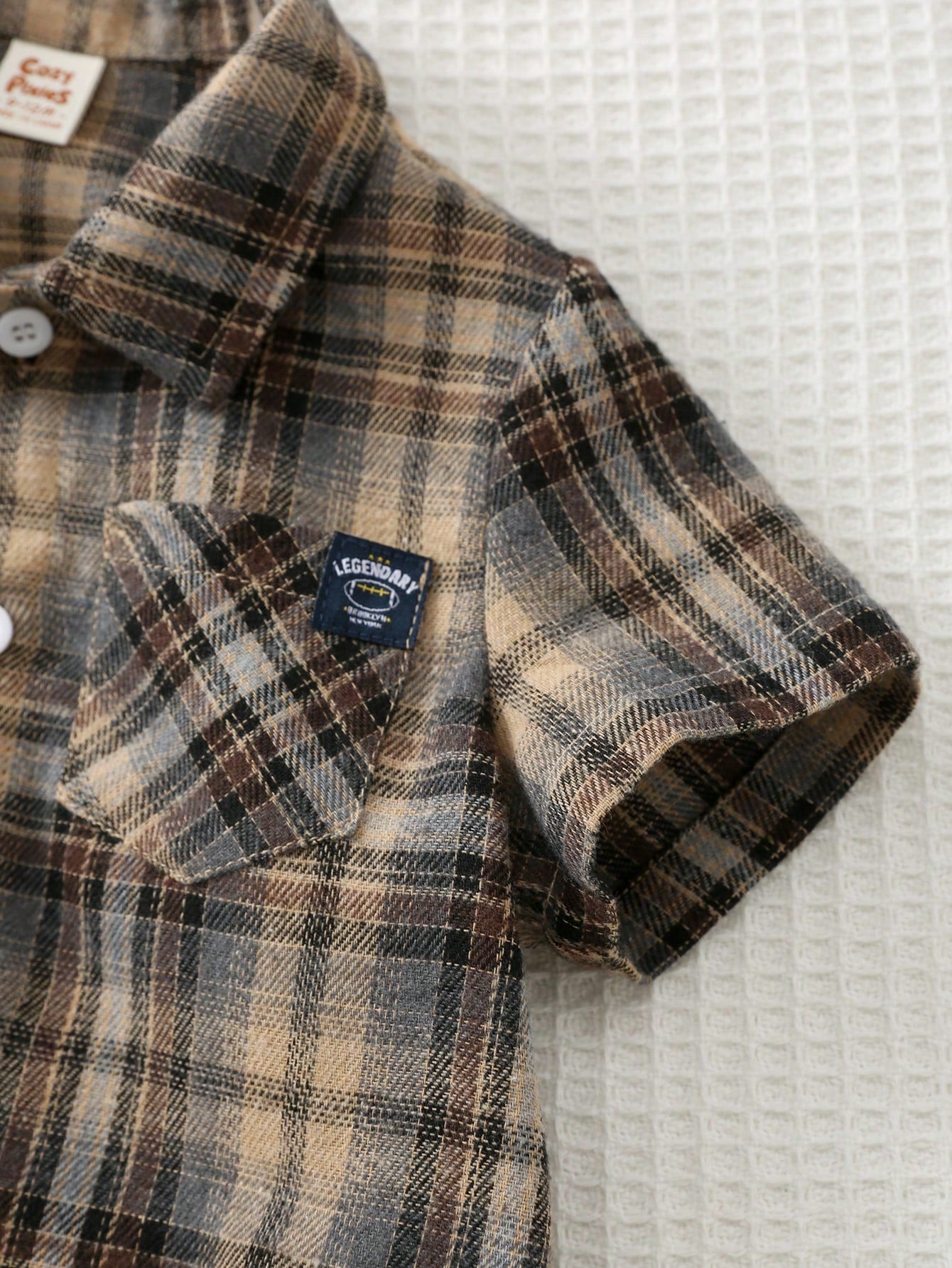 Cozy Pixies Baby Boy Colorful Plaid Collar Long Sleeve Button-Up Shirt Toddler Collared Button Up Checkered 3 Year Old Tan Short Brown Ups Cotton Clothes,Kids