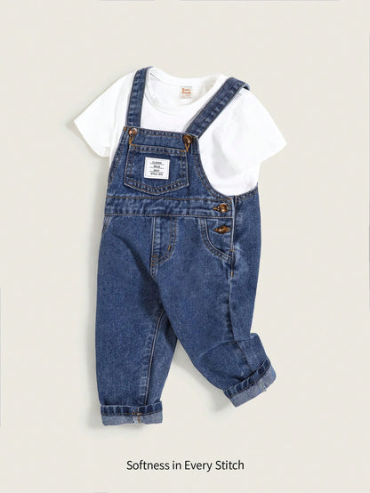 Cozy Pixies Baby Boys' Casual Patched Pocket Overalls Denim Jumpsuit With Multiple Pockets,Kids Back To School Clothes Outfits