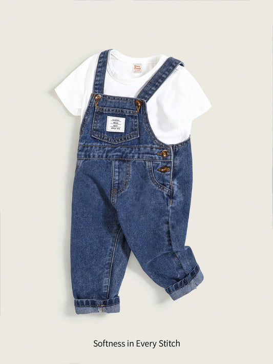 Cozy Pixies Baby Boys' Casual Patched Pocket Overalls Denim Jumpsuit With Multiple Pockets,Kids Back To School Clothes Outfits