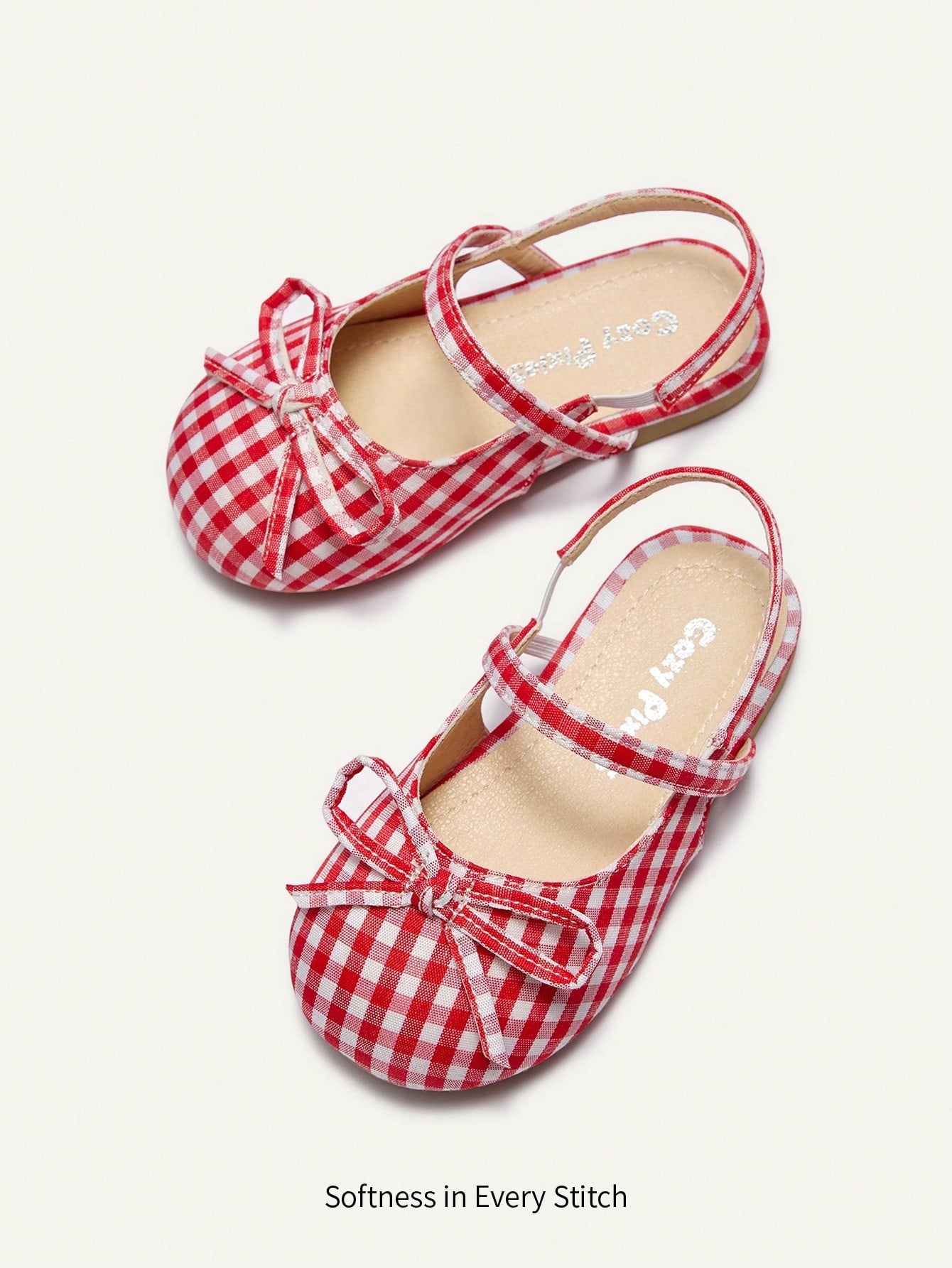 Cozy Pixies Fashionable Versatile Casual Red Plaid Vacation Party Fun Princess Style Cute Bow Mule Shoes Princess Wedding Season College Style Girl Baby Flat