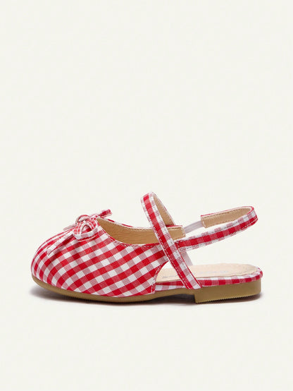 Cozy Pixies Fashionable Versatile Casual Red Plaid Vacation Party Fun Princess Style Cute Bow Mule Shoes Princess Wedding Season College Style Girl Baby Flat