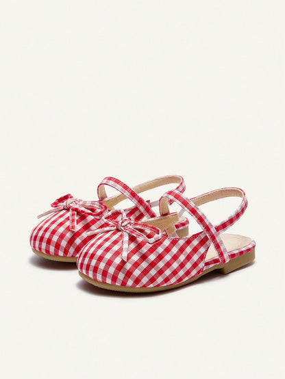 Cozy Pixies Fashionable Versatile Casual Red Plaid Vacation Party Fun Princess Style Cute Bow Mule Shoes Princess Wedding Season College Style Girl Baby Flat