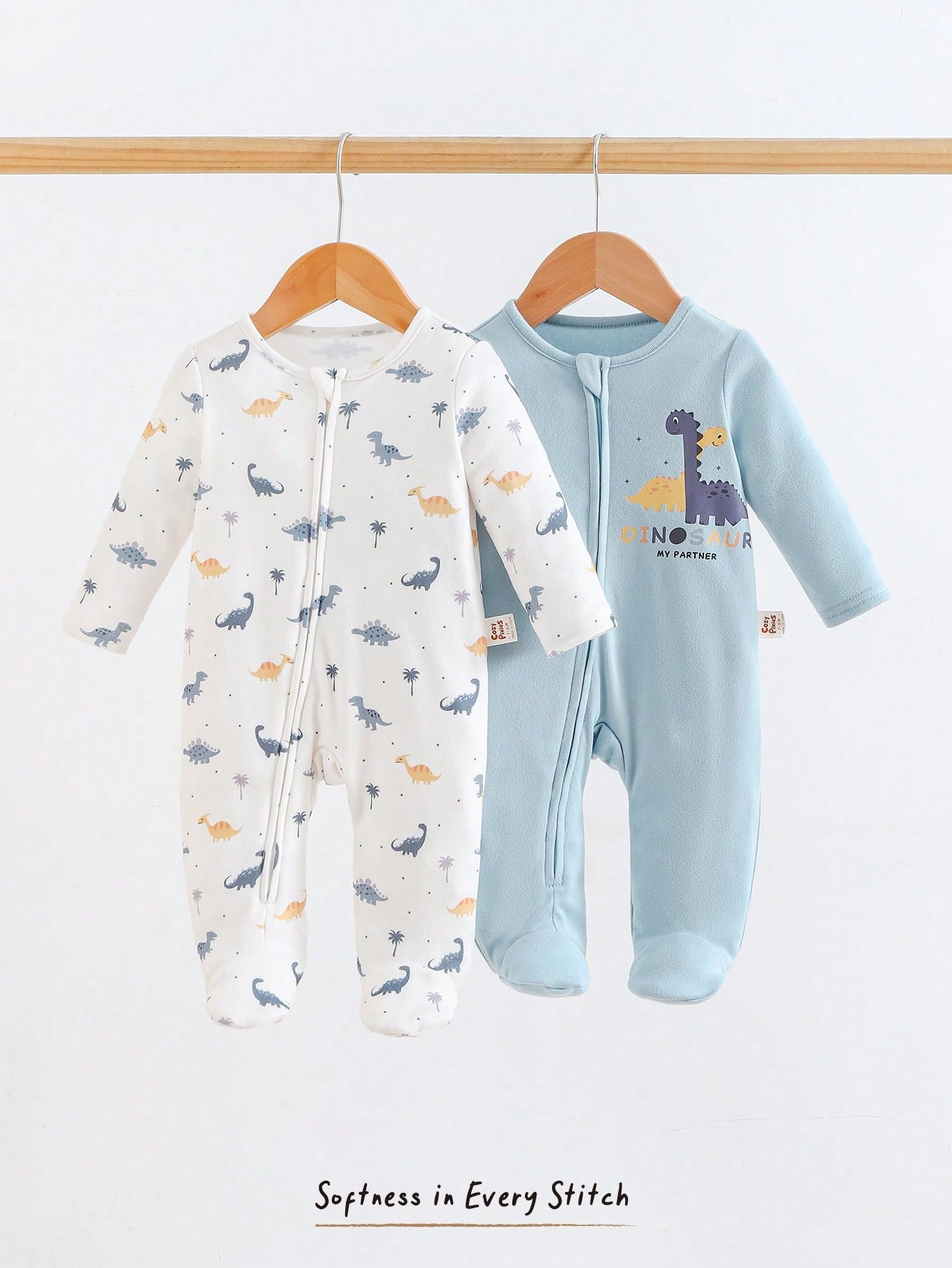 Cozy Pixies Newborn Baby Boy/Girl Cartoon Dinosaur Pattern Knitted Soft Round Neck Long Sleeve Romper & Pants 2-Piece Set