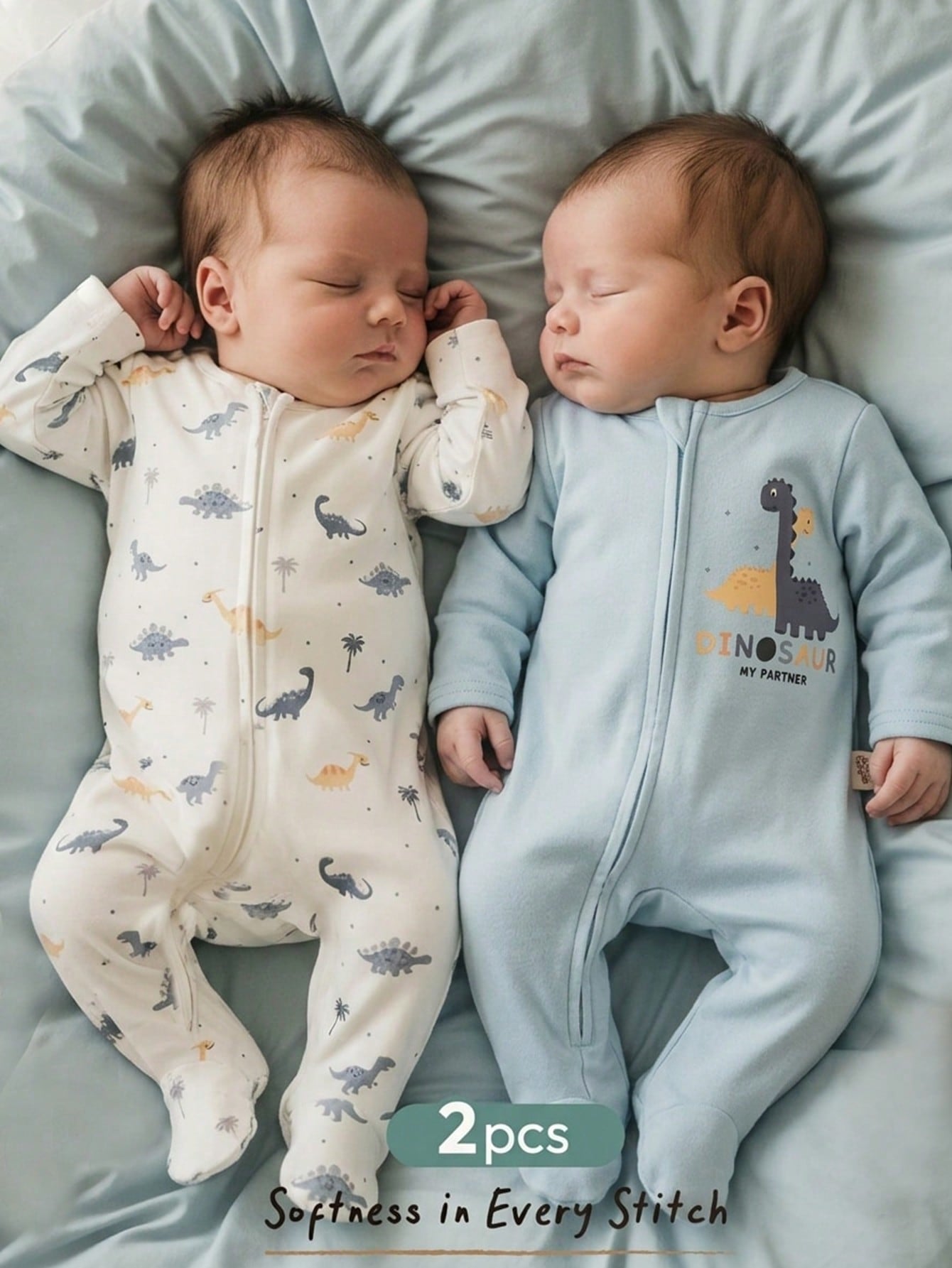 Cozy Pixies Newborn Baby Boy/Girl Cartoon Dinosaur Pattern Knitted Soft Round Neck Long Sleeve Romper & Pants 2-Piece Set