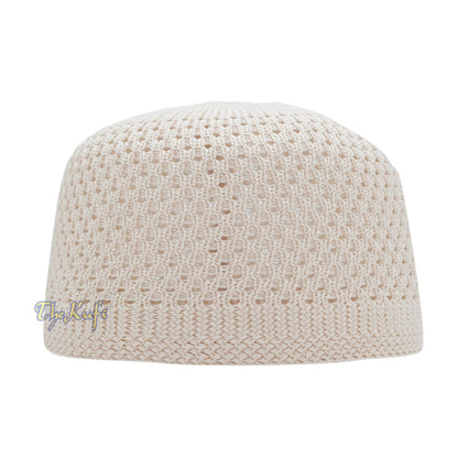 Cream Open-Weave Stretchable 100% Nylon Kufi Skull Caps - Machine Woven