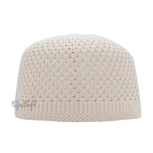 Cream Open-Weave Stretchable 100% Nylon Kufi Skull Caps - Machine Woven