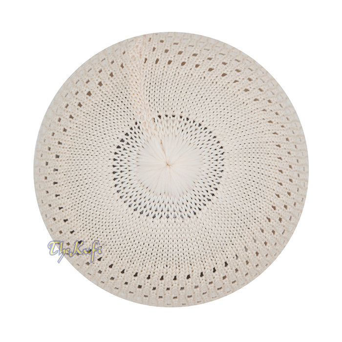 Cream Open-Weave Stretchable 100% Nylon Kufi Skull Caps - Machine Woven
