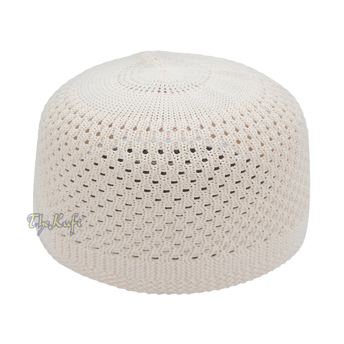 Cream Open-Weave Stretchable 100% Nylon Kufi Skull Caps - Machine Woven