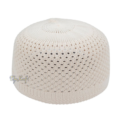 Cream Open-Weave Stretchable 100% Nylon Kufi Skull Caps - Machine Woven