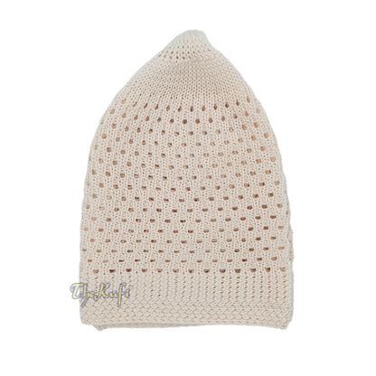 Cream Open-Weave Stretchable 100% Nylon Kufi Skull Caps - Machine Woven