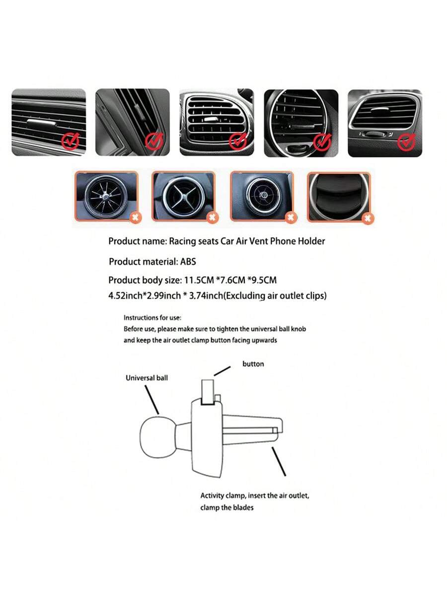 Creative Racing Seat Shape Car Mobile Phone Holder Mount, Universal Air Vent Car Phone Stand