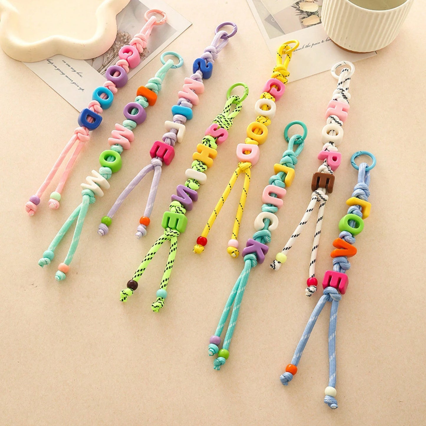 Crochet Alphabet Letter Beaded Bag Charm Pendant Keychain DIY Handmade Knitted Purse Accessory Cute Personalized Gift For Women Girls