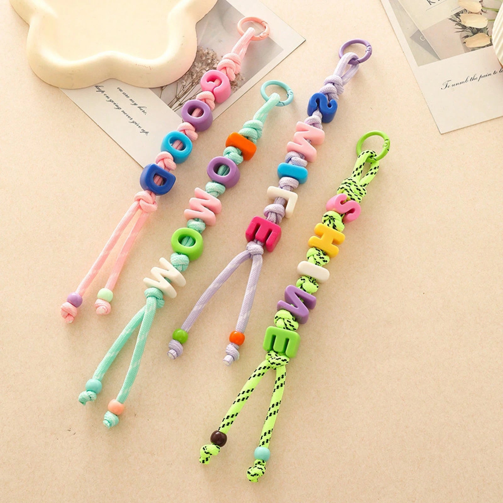 Crochet Alphabet Letter Beaded Bag Charm Pendant Keychain DIY Handmade Knitted Purse Accessory Cute Personalized Gift For Women Girls