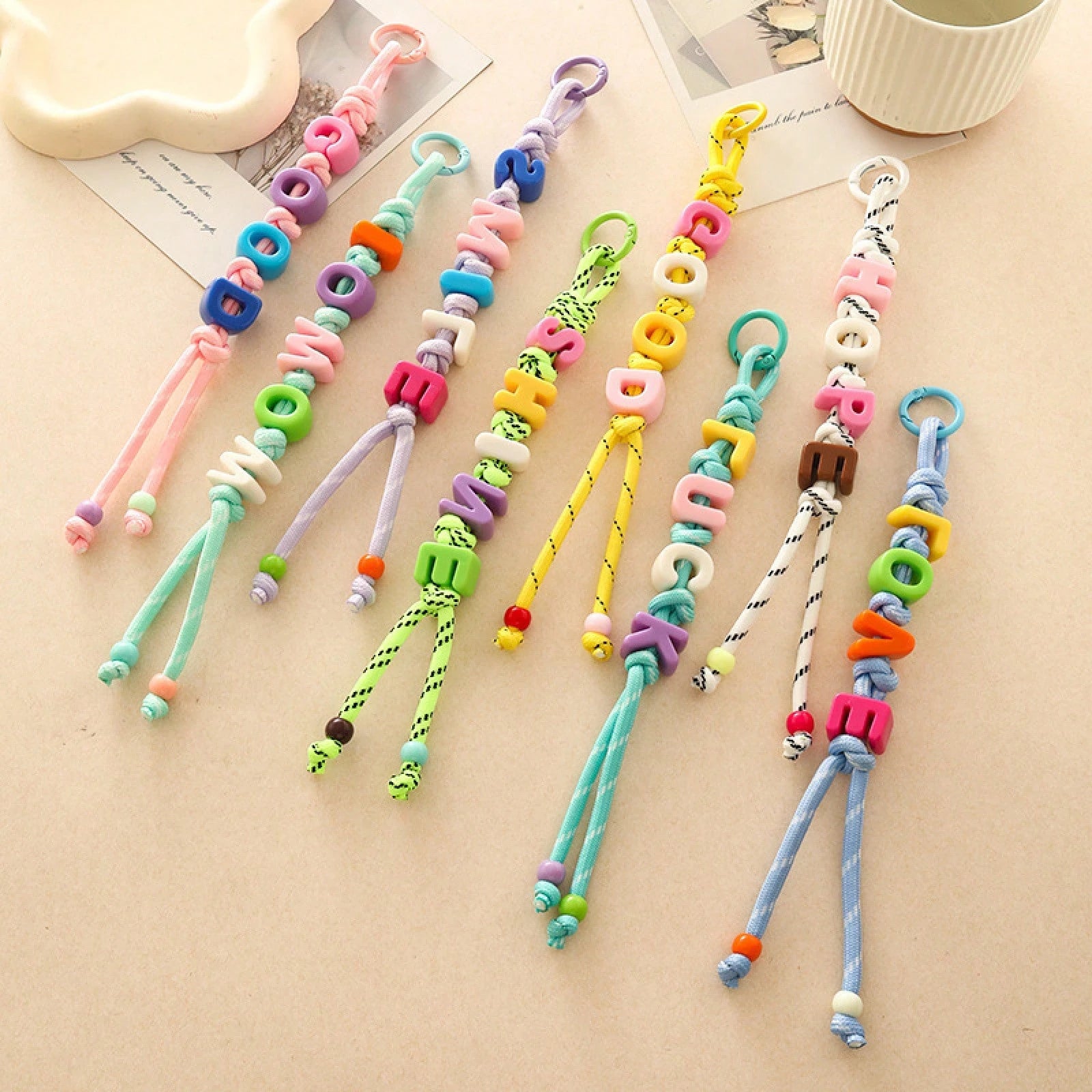 Crochet Alphabet Letter Beaded Bag Charm Pendant Keychain DIY Handmade Knitted Purse Accessory Cute Personalized Gift For Women Girls