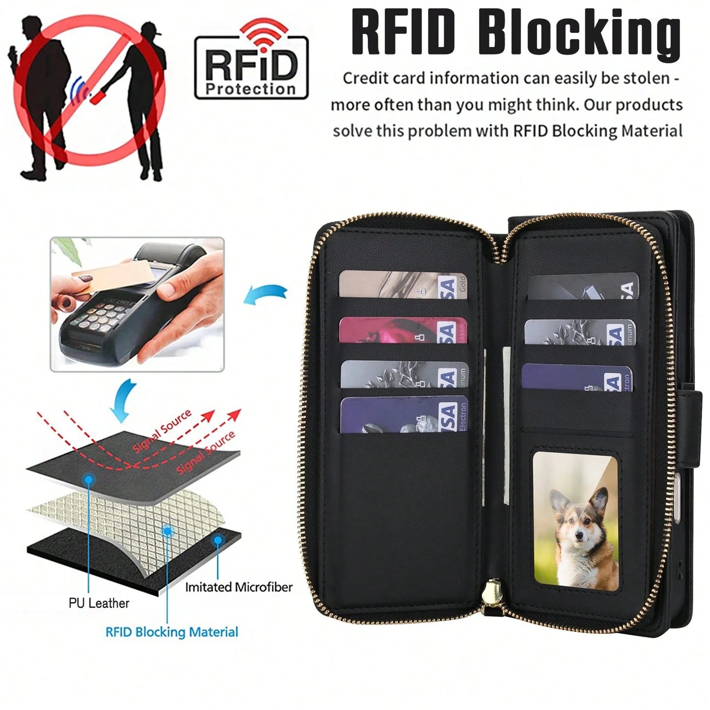 Crossbody Case For IPhone 17 ProMax/17Pro/17AIR/17E/17 Case Wallet, RFID Blocking Leather With Card Holder Kickstand, Handbag Zipper Flip Cover With Wrist Strap For IPone Men Women