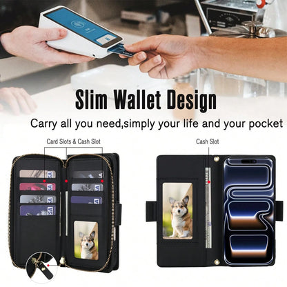 Crossbody Case For IPhone 17 ProMax/17Pro/17AIR/17E/17 Case Wallet, RFID Blocking Leather With Card Holder Kickstand, Handbag Zipper Flip Cover With Wrist Strap For IPone Men Women