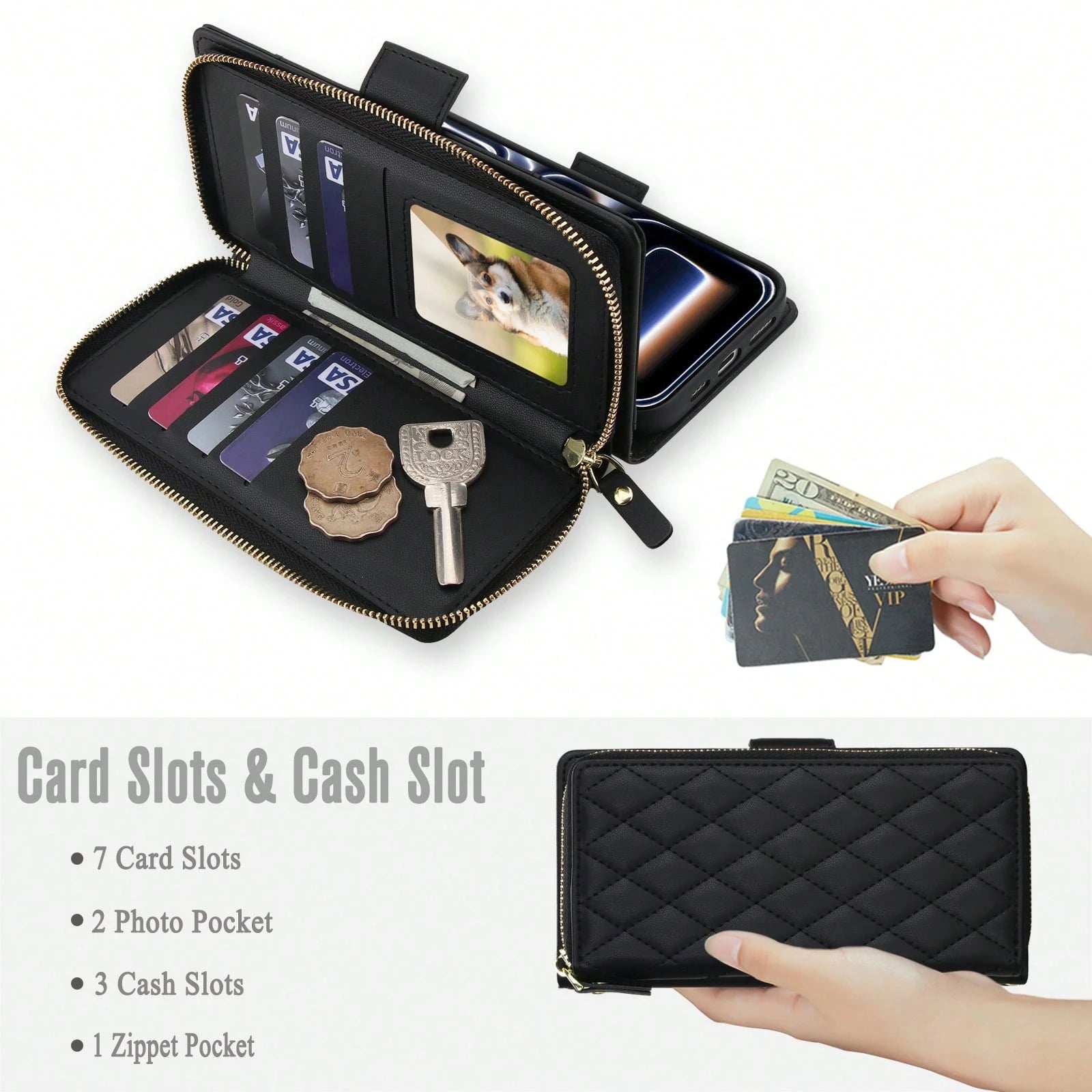 Crossbody Case For IPhone 17 ProMax/17Pro/17AIR/17E/17 Case Wallet, RFID Blocking Leather With Card Holder Kickstand, Handbag Zipper Flip Cover With Wrist Strap For IPone Men Women