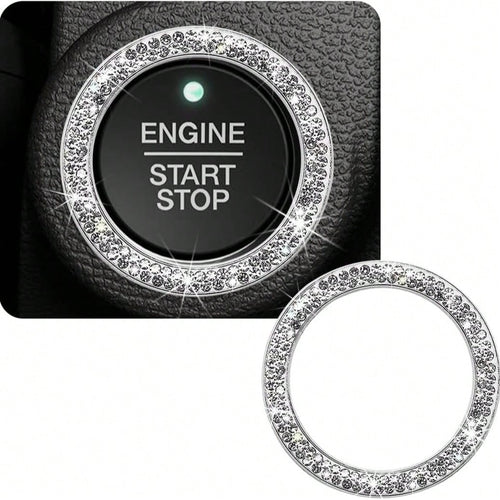 Crystal & Diamond Embellished Engine Start Button Sticker/Decal, Shiny Car Interior Accessories, Decorative Key Ignition Ring