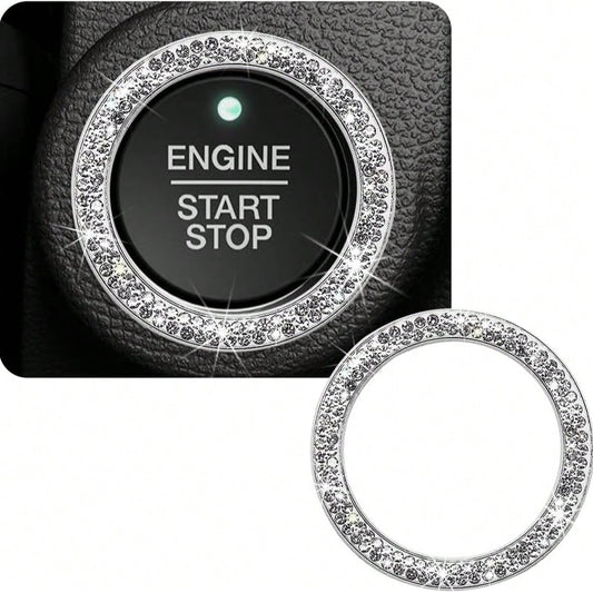 Crystal & Diamond Embellished Engine Start Button Sticker/Decal, Shiny Car Interior Accessories, Decorative Key Ignition Ring