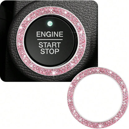Crystal & Diamond Embellished Engine Start Button Sticker/Decal, Shiny Car Interior Accessories, Decorative Key Ignition Ring