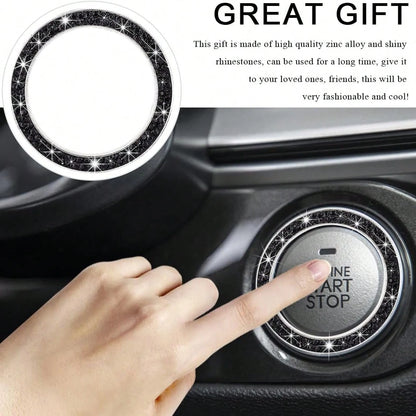 Crystal & Diamond Embellished Engine Start Button Sticker/Decal, Shiny Car Interior Accessories, Decorative Key Ignition Ring